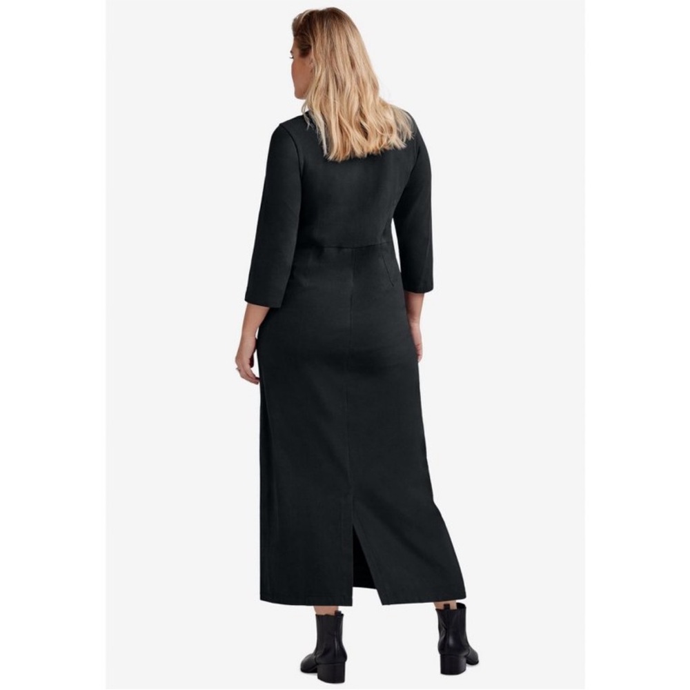 Ellos Black CottonSpandex Crew Neck 3/4 Sleeve Midi Dress Size Small- 10/12